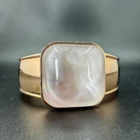 Pink Quartz Cuff Bronze Italy Bracelet Signed - Picture 1 of 8